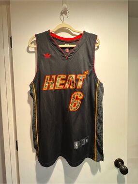 adidas Black Miami Heat #6 Basketball Jersey with Red Trim